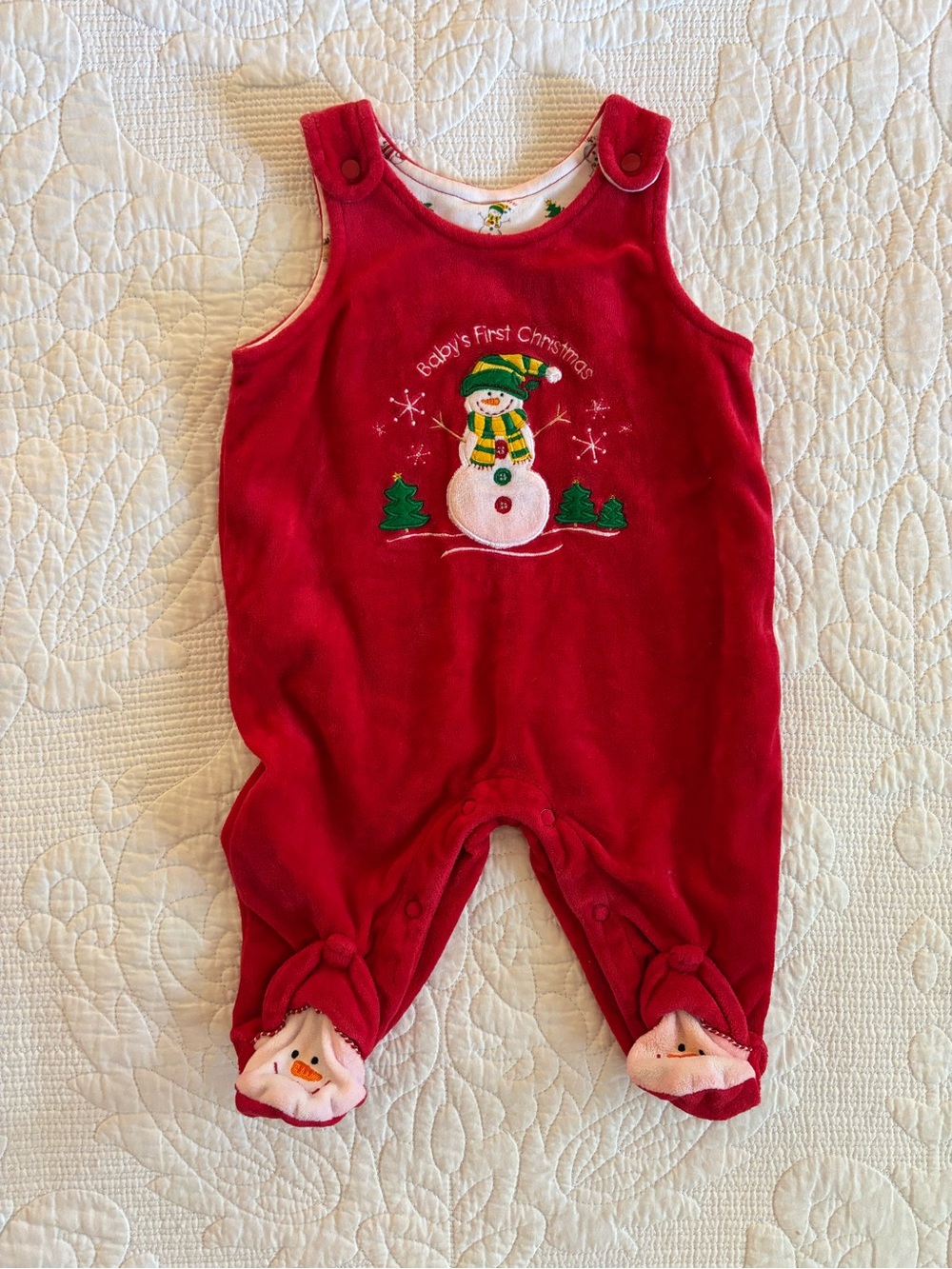 Vintage Mini Wear Red Baby Holiday Sleeper Romper with Snowman